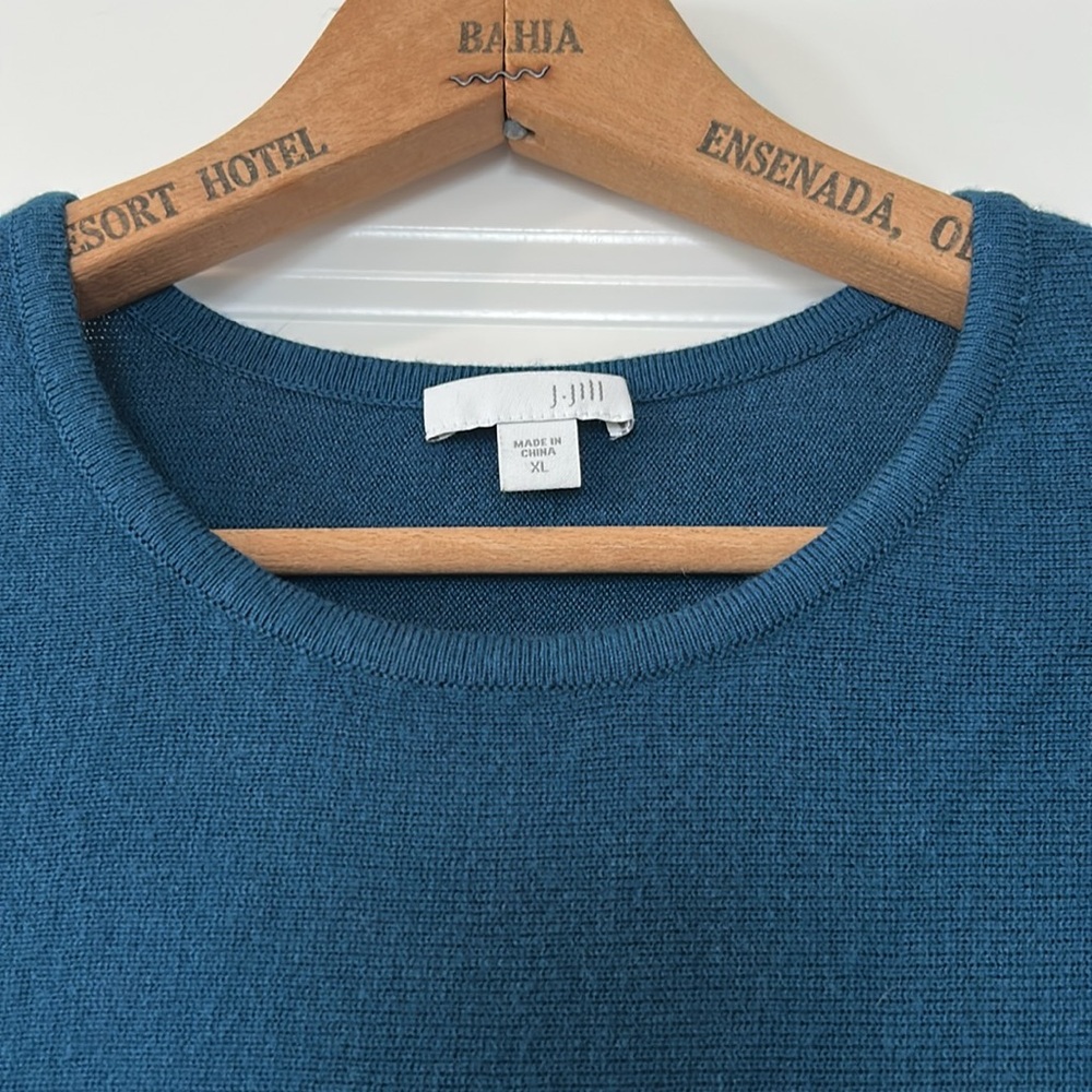 J. Jill Teal Blue Tunic Length Rayon w Wool Sweater w MEASUREMENTS! Sz XL